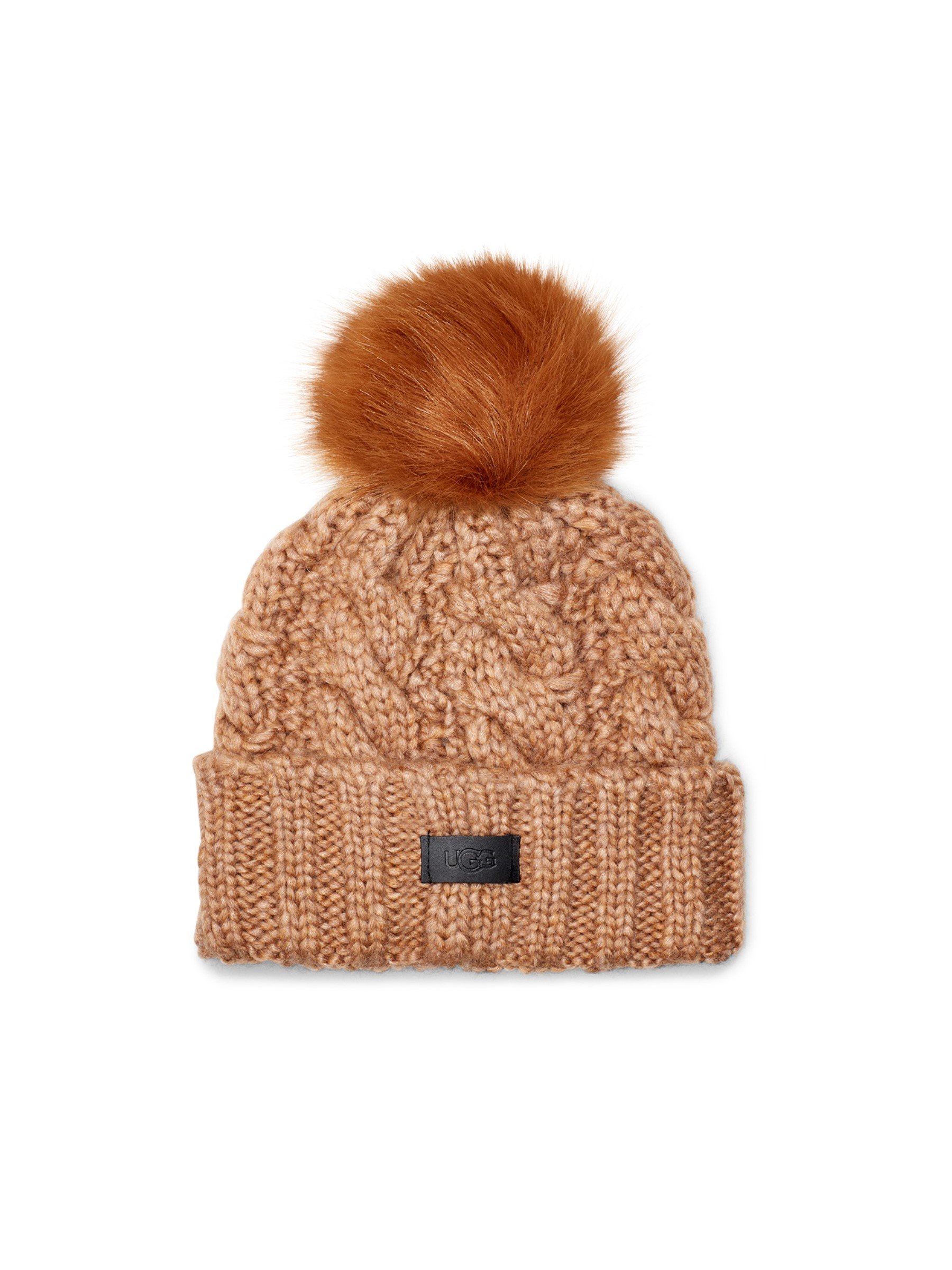 

UGG Шапка W Knit Cable Hat W F Fur Pom, Коричневый